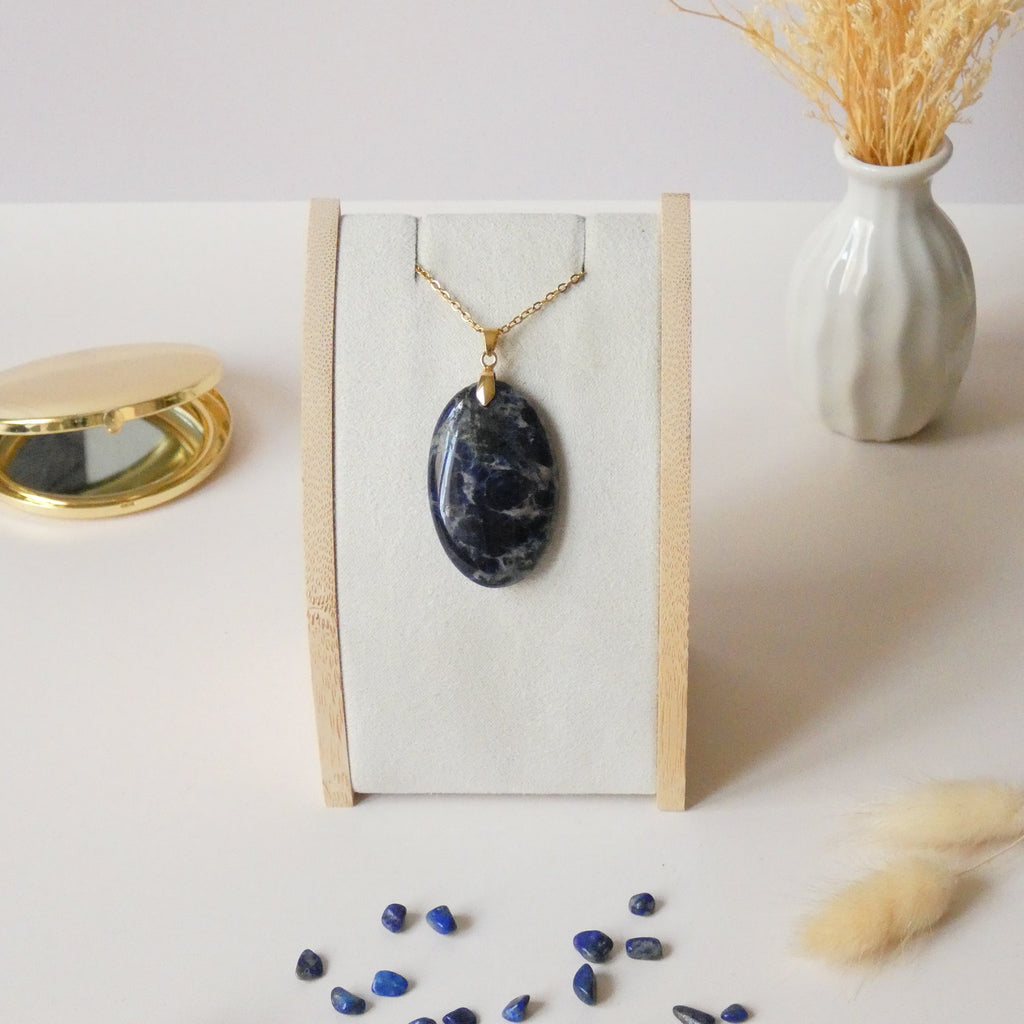 Pendentif sodalite 4,1 cm bélière dorée