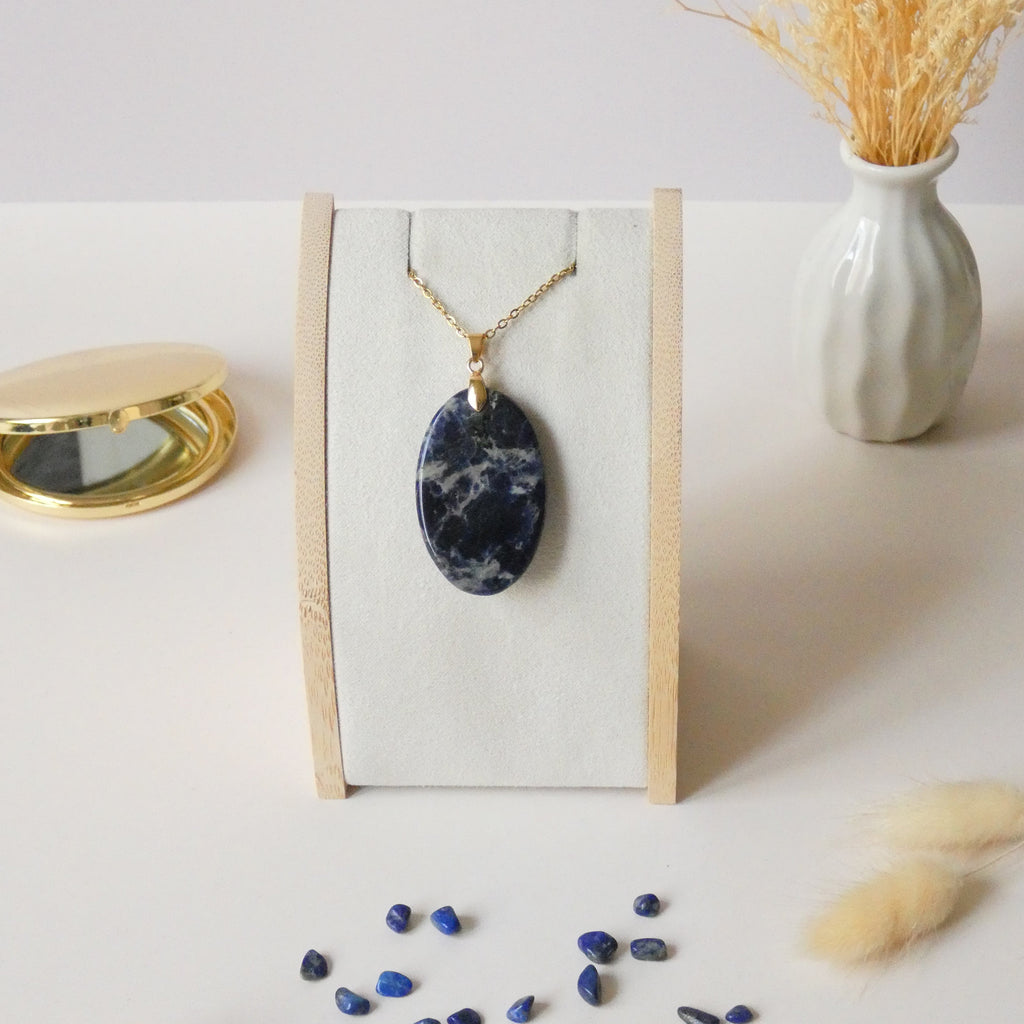 Pendentif sodalite 4,1 cm bélière dorée