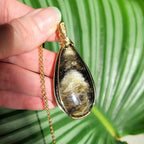 Pendentif wire wrapping en obsidienne dorée – 6,2 cm