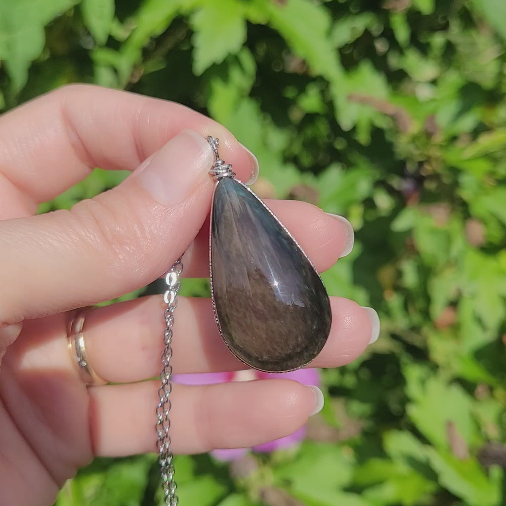 Pendentif obsidienne manta huichol 4,8 cm wire wrapping