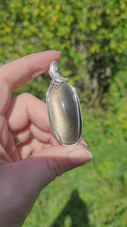Pendentif obsidienne dorée 6,2 cm wire wrapping argenté