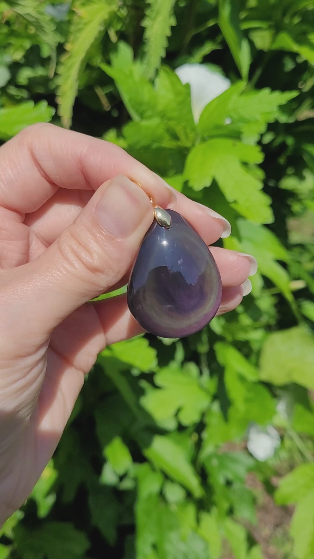 Pendentif en obsidienne oeil céleste 3,6 cm bélière dorée