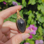 Pendentif obsidienne oeil céleste - wire wrapping doré - pierre naturelle
