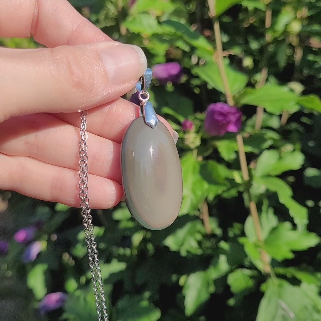 Pendentif obsidienne oeil céleste - bélière argentée - pierre naturelle