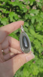 Pendentif obsidienne oeil céleste - wire wrapping argenté - pierre naturelle