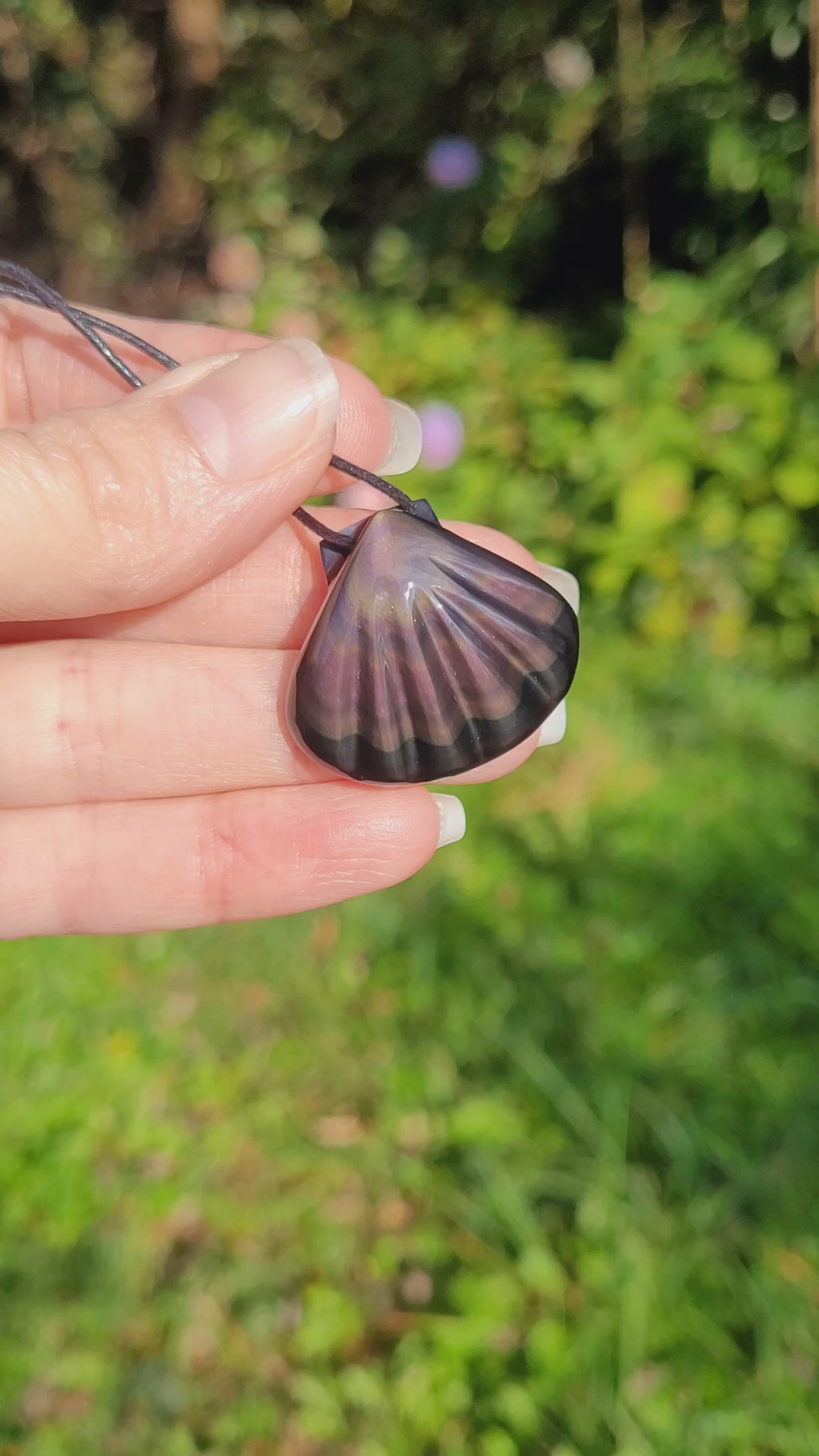 Pendentif coquillage en obsidienne oeil céleste violet rose - pierre naturelle