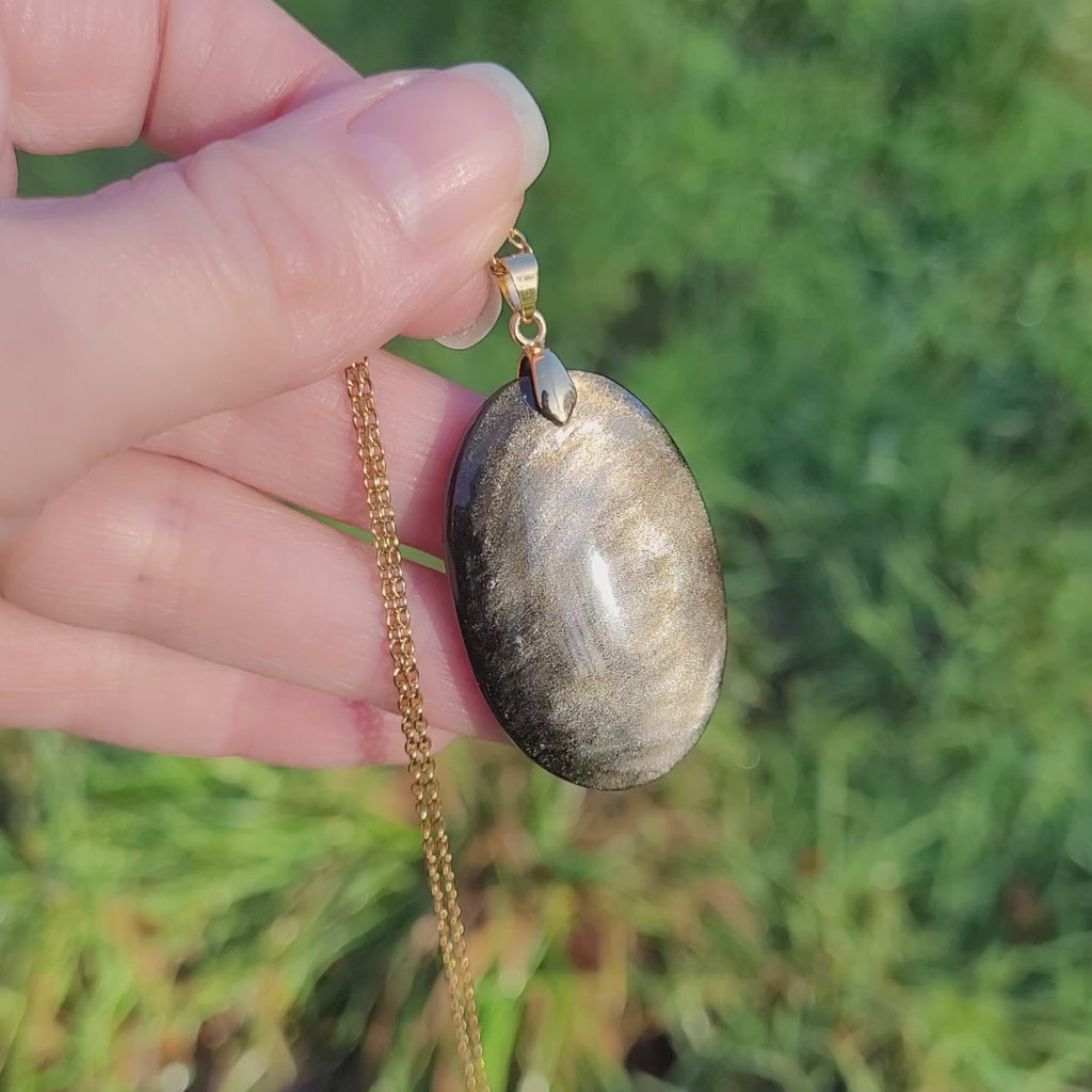 Pendentif obsidienne dorée 4 cm bélière dorée