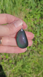 Pendentif en obsidienne oeil céleste 3,7 cm bélière argentée