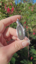 Pendentif obsidienne oeil céleste 5,3 cm wire wrapping argenté