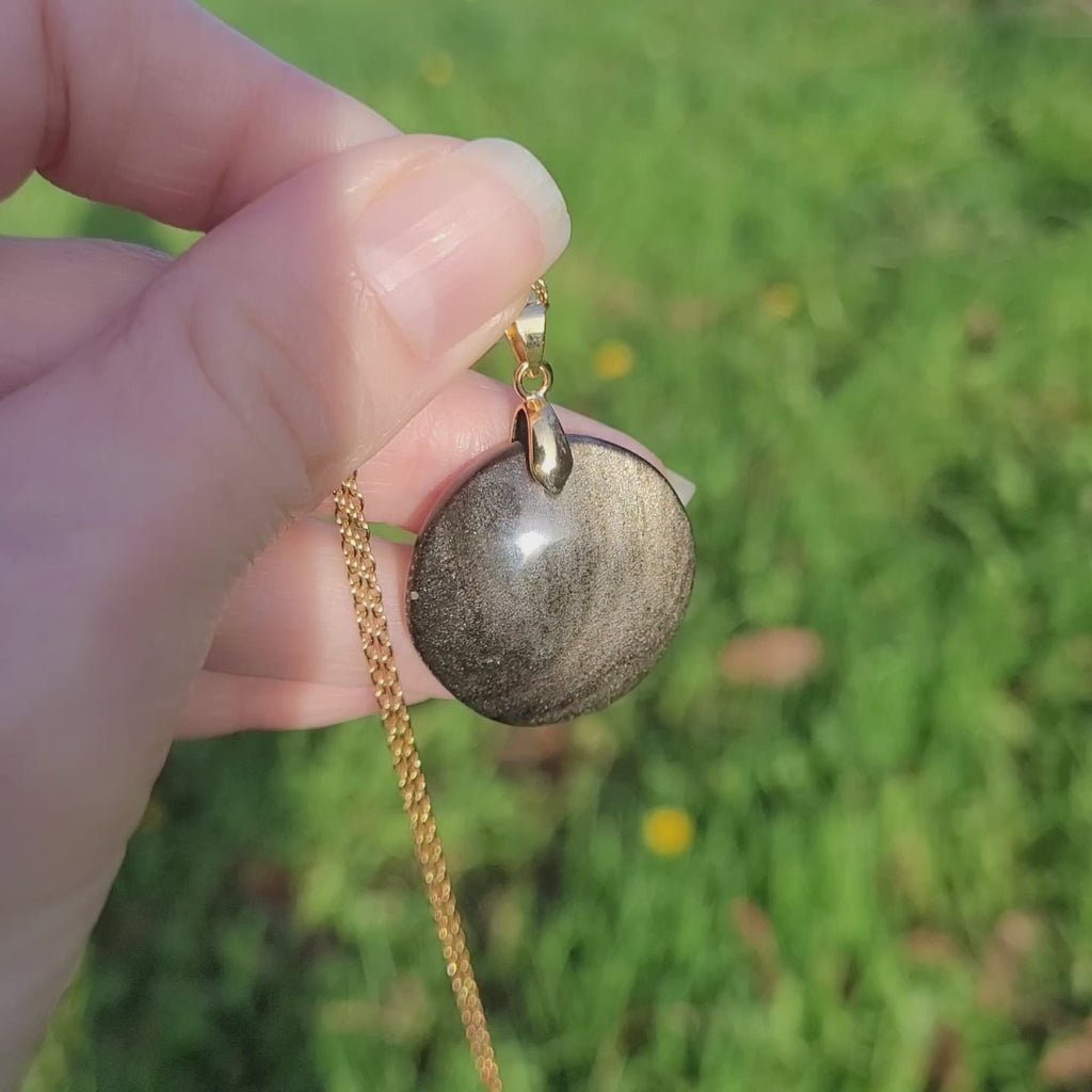 Pendentif obsidienne dorée 2,7 cm bélière dorée