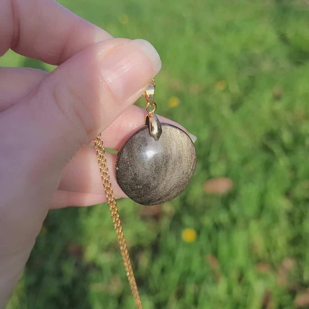 Pendentif obsidienne dorée 2,7 cm bélière dorée